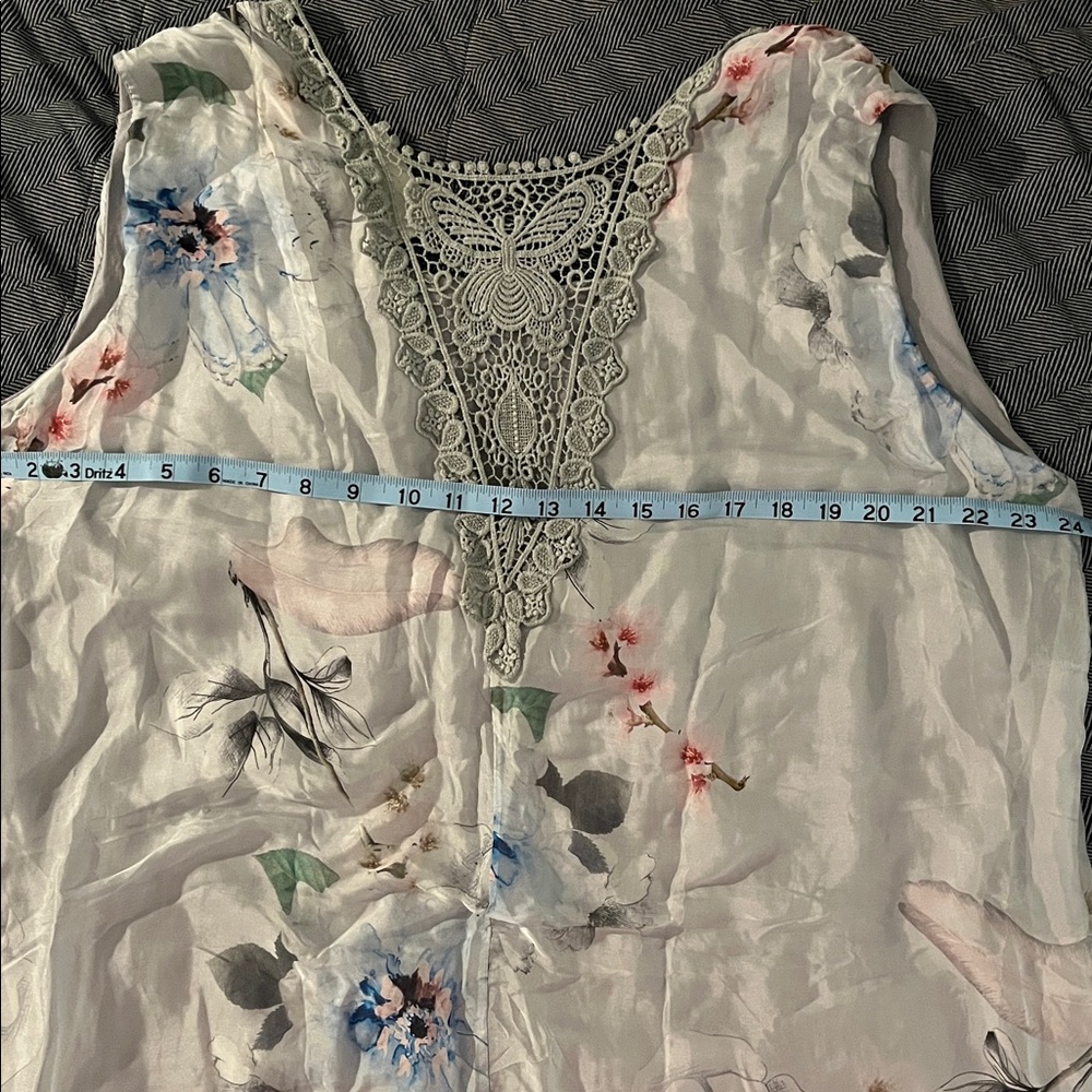 Floral Lace-Trimmed Silk Dress Sz 1X - Picture 8 of 11